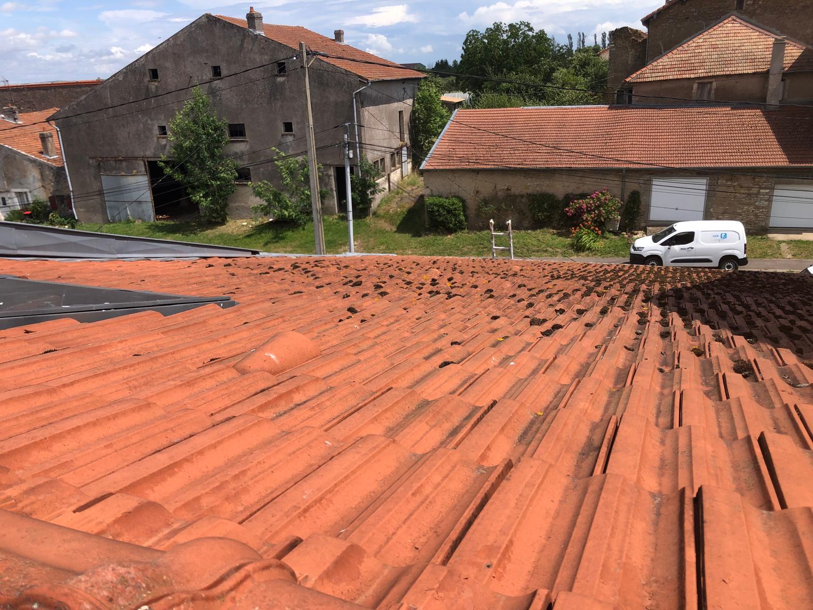 Toiture en tuiles avant démoussage près de Grenoble