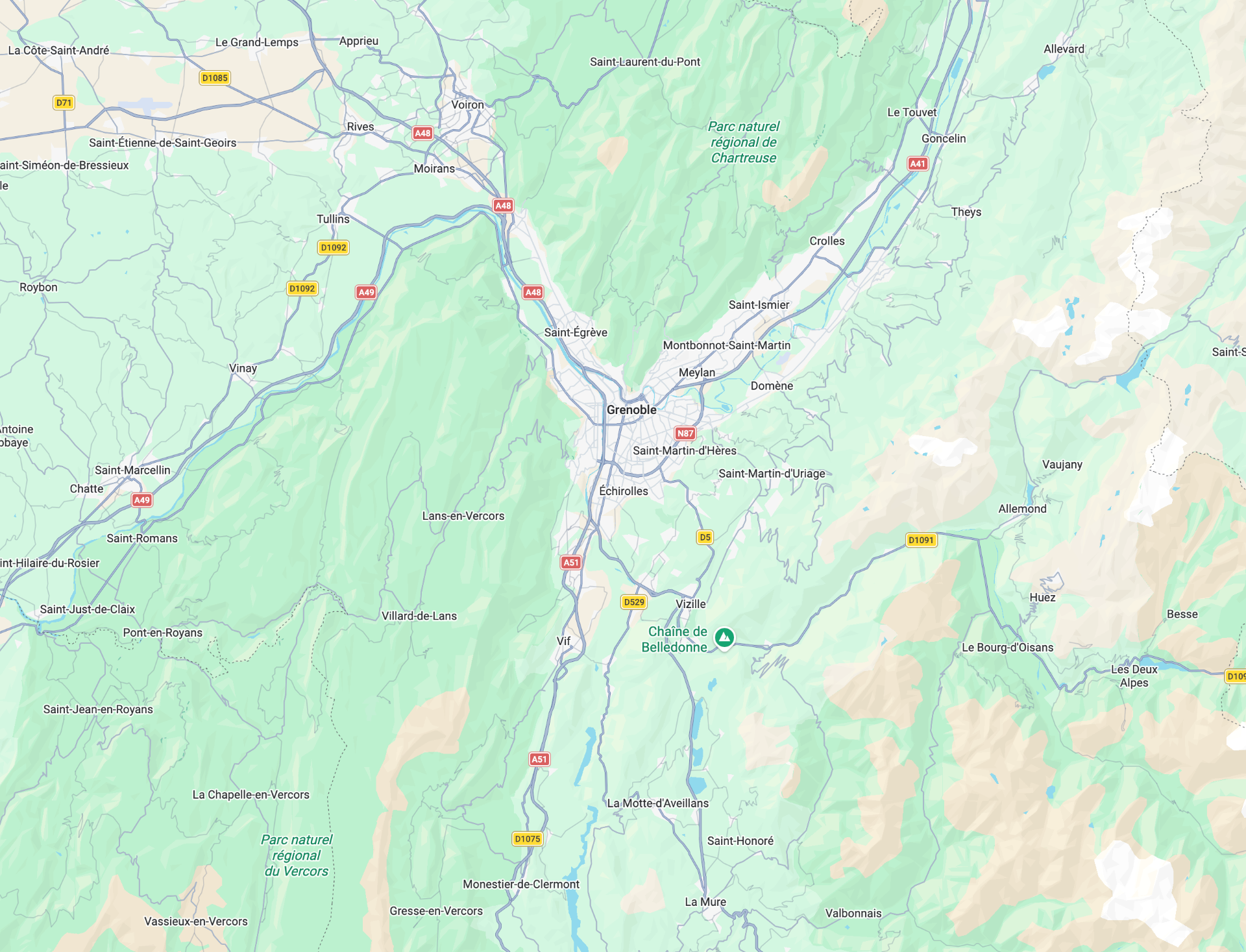 Carte de la zone d'intervention autour de Grenoble en Isère